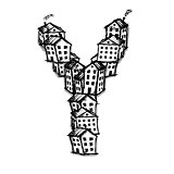 Letter Y made from houses, vector alphabet design