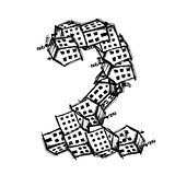 Number two made from houses, vector alphabet design