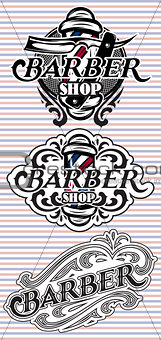 set retro badges with ornament for Barbershop