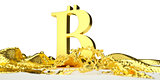 bitcoin symbol melts into liquid gold. path included