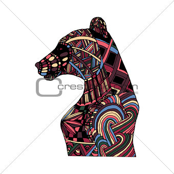 Hand draw multicolor bear painted colors and patterns  zentangle