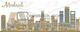Abstract Madrid Skyline with brown and blue buildings