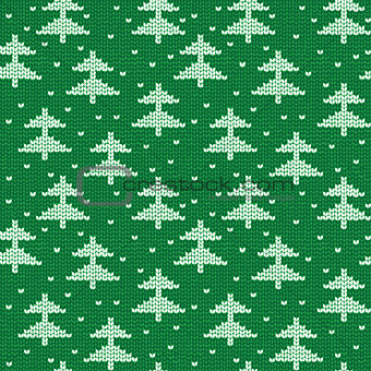 Seamless hand-knitted pattern with green and white threads.