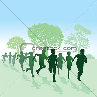 Children running in nature