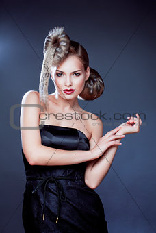 young elegant woman with creative hair style leopard print