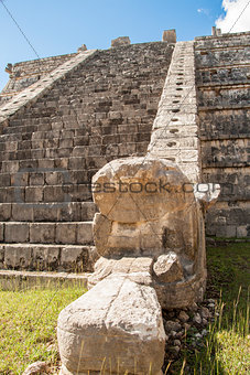 Ancient Mayan pyramid detail, Kukulcan Temple at Chichen Itza, Yucatan, Mexico