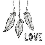 Vector hand drawn poster with feathers. Bohemian style.