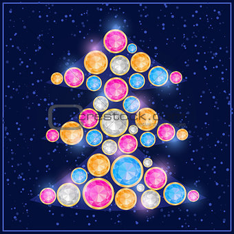 Colorful Gem Stone Christmas Tree Card