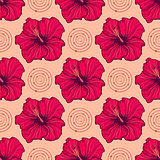 seamless pattern with hand drawn hibiscus flowers
