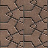 Brown Paving Slabs Built of Crossed Pieces a Various Shapes.