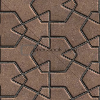Brown Paving Slabs Built of Crossed Pieces a Various Shapes.