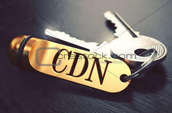 CDN - Bunch of Keys with Text on Golden Keychain.