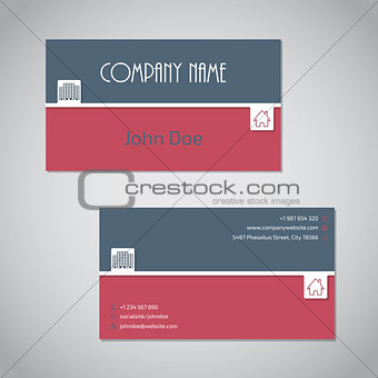 Blue red business card with white stripe