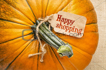 happy shopping tag on pumpkin