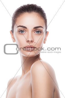 closeup portrait of young adult woman with clean fresh skin