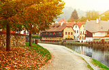 Cesky Krumlov river Vltava autumn
