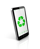 Smartphone with a recycle symbol on screen. environmental conser