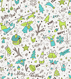 Sketchy neon bright doodle winter Christmas and New Year pattern