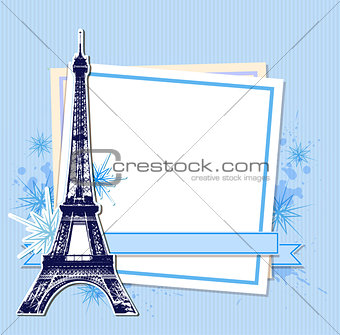 Blue Christmas background with Eiffel Tower