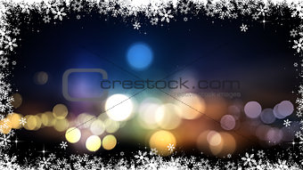 Christmas background of bokeh lights and snowflakes