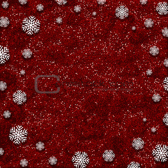 Snowflakes on red glitter background