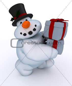 Snowman Character with gifts