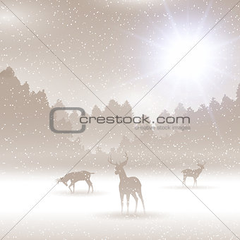 Christmas winter landscape with deer