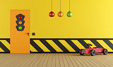 Yellow playroom with toy car