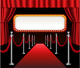 Red carpet movie premiere elegant event red curtain theater and billboard banner