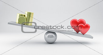 Scales with hearts and money