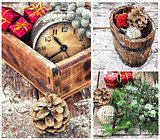 collage with Christmas decorations and an old alarm clock