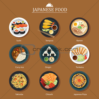 set of japanese food flat design