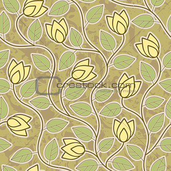 abstract grunge yellow flowers seamless background