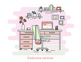 Feminine workplace room interior