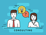 Business woman and male consultant with question
