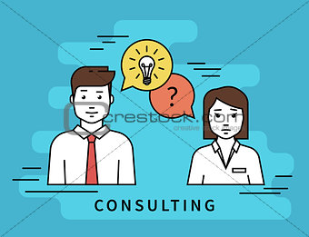 Business woman and male consultant with question