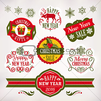 Christmas and New Year decoration elements and labels