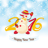 New Year greeting card with snowman