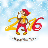 New Year greeting card with cute monkey