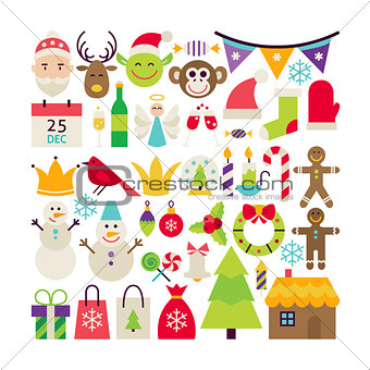 Big Flat Style Vector Collection of Merry Christmas Objects