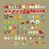 Big Flat Style Vector Collection of Winter Holidays Objects