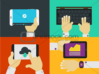 Hands and gadgets vector illustrations