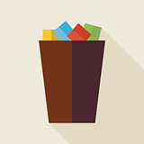 Flat Business Office Trash Bucket Illustration with long Shadow
