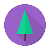 Flat Christmas Tree Circle Icon with Long Shadow