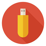 Flat Computer Technology USB Circle Icon with Long Shadow
