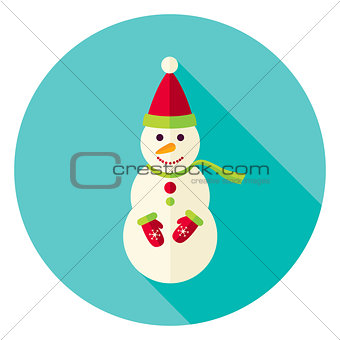 Flat Design Snowman with Scarf Circle Icon