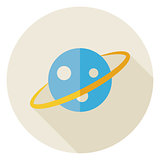 Flat Science Astronomy Space Planet Circle Icon with Long Shadow