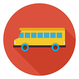 Flat Transportation School Bus Circle Icon with Long Shadow