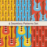 Six Vector Flat Seamless Rock Music Instrument Guitar Patterns S