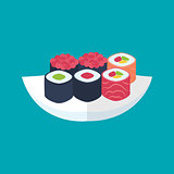 Sushi rolls with caviar tuna and salmon plate